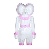 Fondcosplay Lockable Sissy Baby Romper White & Pink Heavy PVC Crossdressing Outfit with Heart Bonnet [G3901]