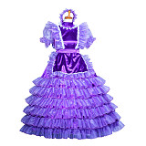 Fondcosplay Handmade Lockable Sissy Maid Crossdressing Satin & Organza Long Ruffle Dress – Purple [G3851]