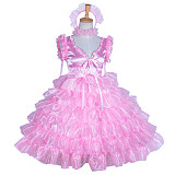 Fondcosplay Sissy Maid Dress Pink Satin & Organza Crossdressing Outfit [G3875]