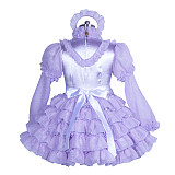 Fondcosplay Lockable Sissy Maid Dress Lavender Satin & Organza Crossdressing Outfit [G3883]
