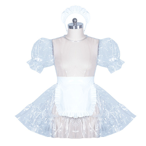 Fondcosplay Lockable Clear PVC Sissy Maid Dress Transparent Crossdressing Outfit [G3895]