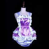 Fondcosplay Handmade Sissy Maid Crossdressing Satin Ruffle Bloomer Romper – Purple & White [G3848]