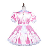 Fondcosplay Handmade Lockable Sissy Maid Crossdressing Satin Dress – Pink & White [G3839]