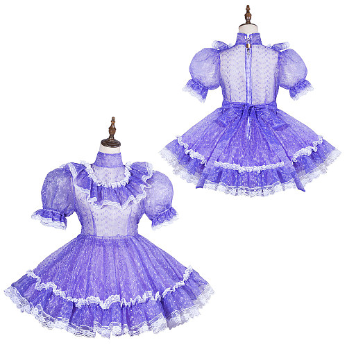 Fondcosplay Handmade Lockable Sissy Maid Crossdressing Organza Dress – Purple [G3833]