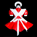 Fondcosplay Handmade Lockable Sissy Maid Crossdressing Thin PVC Dress – Red & White [G3844]