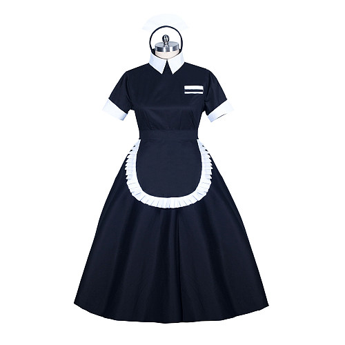 Fondcosplay Lockable Sissy Maid Dress Black & White Cotton Crossdressing Outfit [G3894]