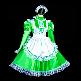 Fondcosplay Handmade Lockable Sissy Maid Crossdressing Satin Dress – Green & White [G3840]