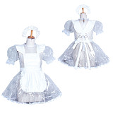 Fondcosplay Handmade Lockable Sissy Maid Crossdressing Clear PVC Dress – Transparent White [G3856]