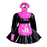 Fondcosplay Handmade Lockable Sissy Maid Crossdressing Heavy PVC Dress – Black & hot Pink [G3817]