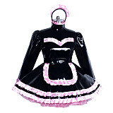 Fondcosplay Handmade Lockable Heavy PVC Sissy Maid Dress with Apron and Headpiece – Black & Pink [G3869]