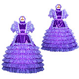 Fondcosplay Handmade Lockable Sissy Maid Crossdressing Satin & Organza Long Ruffle Dress – Purple [G3851]