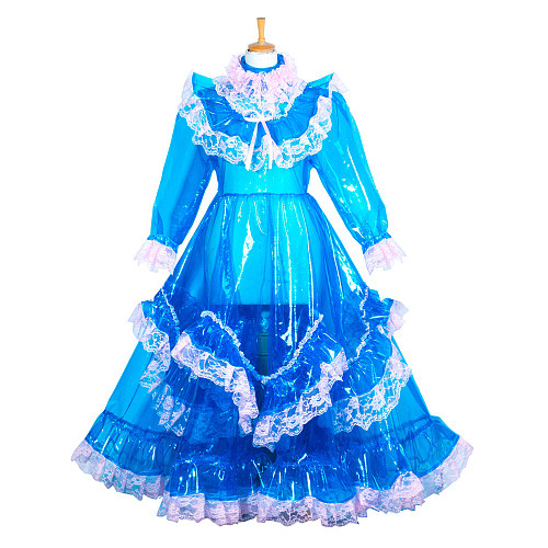 Fondcosplay Handmade Lockable Sissy Maid Crossdressing Clear PVC Long Dress – Blue [G3850]