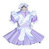 Fondcosplay Lockable Sissy Maid Dress Lavender & White Cotton Crossdressing Outfit [G3881]