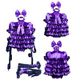 Fondcosplay Lockable Sissy Maid Dress Purple Satin with Panty & Handcuffs Crossdressing Outfit [G3906]