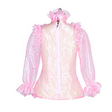 Fondcosplay Lockable Sissy Maid Organza Blouse Light Pink Crossdressing Costume Top [G3951]