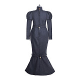 Fondcosplay Lockable Sissy Maid Woolen Long Dress Dark Gray Crossdressing Costume [G3934]