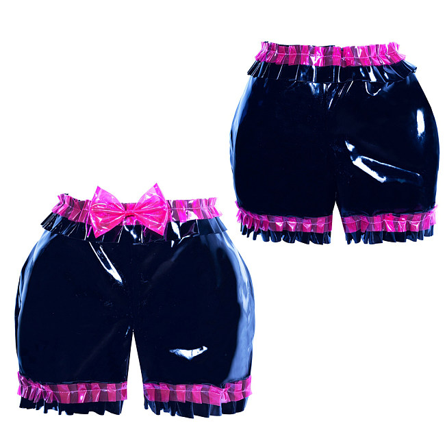 Fondcosplay Sissy Maid Bloomers Black & Pink Heavy PVC Crossdressing Outfit [G3903]