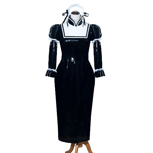 Fondcosplay Handmade Lockable Sissy Maid Dress Black White Thin PVC Crossdressing Outfit [G3986]