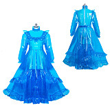 Fondcosplay Clear PVC Lockable Long Sissy Maid Dress in Transparent Blue [G3917]