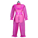 Fondcosplay Lockable Sissy Maid Clear PVC Jumpsuit Pink Transparent Crossdressing Costume [G3960]