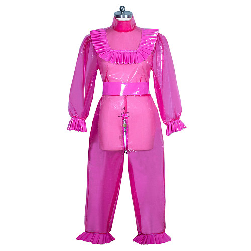 Fondcosplay Lockable Sissy Maid Clear PVC Jumpsuit Pink Transparent Crossdressing Costume [G3960]
