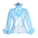 Fondcosplay Lockable Sissy Maid Organza Blouse Light Blue Crossdressing Costume Top [G3950]