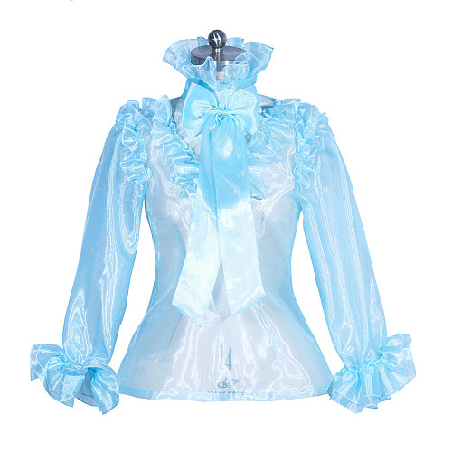 Fondcosplay Lockable Sissy Maid Organza Blouse Light Blue Crossdressing Costume Top [G3950]