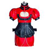 Fondcosplay Lockable Sissy Maid Faux Leather Dress Red and Black Crossdressing Costume with Chains [G3935]