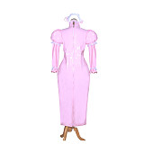 Fondcosplay Thin PVC Pink Long Cosplay Dress with White Chest Panel (Lockable) [G3980]