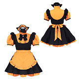 Fondcosplay Cotton Lockable Orange & Black Halloween Sissy Maid Dress with Apron [G3924]