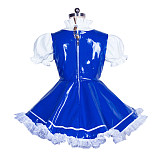 Fondcosplay Lockable Sissy Maid Dress Royal Blue & White Heavy PVC Crossdressing Outfit [G3907]