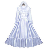 Fondcosplay Satin Maid Long Sleeve White Bridal Wedding Dress with Veil [G3972]