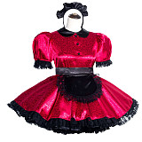 Fondcosplay Handmade Lockable Sissy Maid Dress Red Black Satin Crossdressing Outfit [G4000]