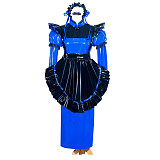 Fondcosplay Handmade Lockable Sissy Maid Dress Blue Black Thin PVC Crossdressing Outfit [G3987]