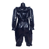 Fondcosplay Lockable Black Thin PVC Sissy Maid Romper Crossdressing Outfit [G3914]