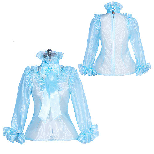 Fondcosplay Lockable Sissy Maid Organza Blouse Light Blue Crossdressing Costume Top [G3950]
