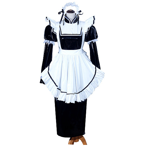 Fondcosplay Handmade Lockable Sissy Maid Dress Black White Thin PVC Crossdressing Outfit [G3985]