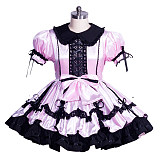 Fondcosplay Lockable Sissy Maid Velvet Dress Light Pink with Black Lace Crossdressing Costume [G3965]