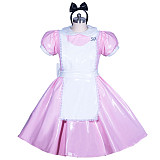 Fondcosplay Lockable Sissy Maid Dress Pink & White Heavy PVC Crossdressing Outfit [G3912]