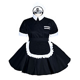 Fondcosplay Lockable Sissy Maid Cotton Dress Black with White Trim Crossdressing Costume [G3949]