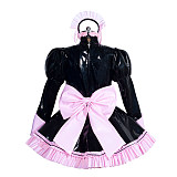 Fondcosplay Lockable Sissy Maid Heavy PVC Dress Black with Pink Trim Crossdressing Costume [G3947]