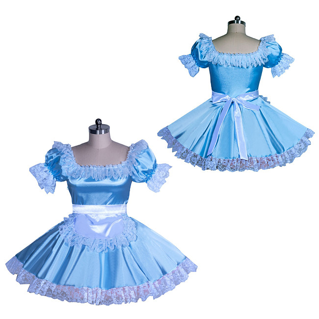 Fondcosplay Sissy Maid Satin Dress Light Blue Crossdressing Costume [G3930]