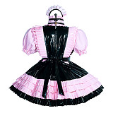Fondcosplay Lockable Sissy Maid Heavy PVC Dress Black with Pink Trim Crossdressing Costume [G3943]