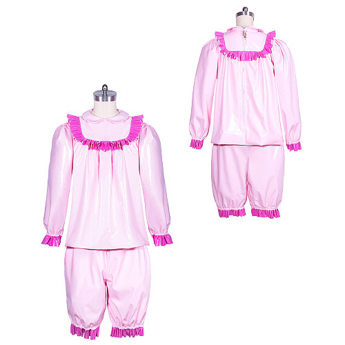 Fondcosplay Lockable Sissy Maid Set Pink Thin PVC Blouse & Pants Crossdressing Outfit [G3908]