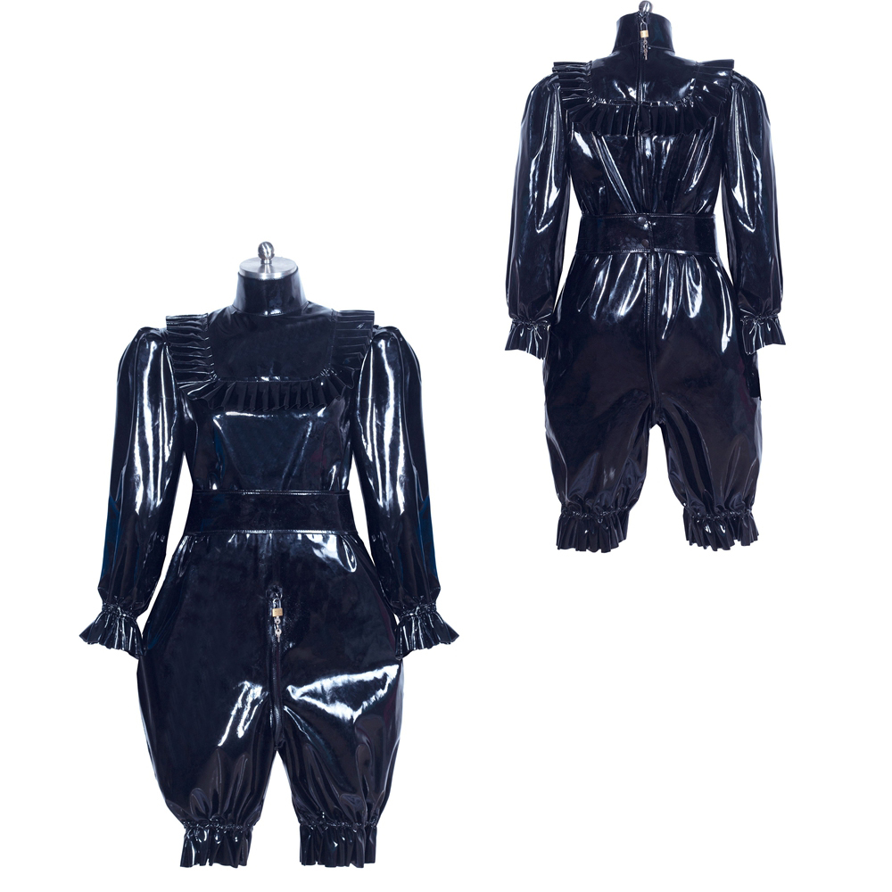 Lockable Black Thin PVC Sissy Maid Romper Crossdressing Outfit ...