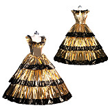 Fondcosplay Lockable Sissy Maid Thin PVC Long Dress Gold with Black Lace Crossdressing Costume [G3946]