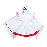 Fondcosplay White Heavy PVC Kimono Style Sissy Maid Dress with Red Trim [G3915]