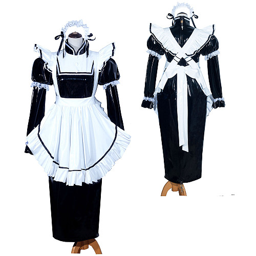 Fondcosplay Handmade Lockable Sissy Maid Dress Black White Thin PVC Crossdressing Outfit [G3985]