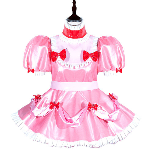 Fondcosplay Handmade Lockable Sissy Maid Dress Pink Faux Leather Crossdressing Outfit [G3996]