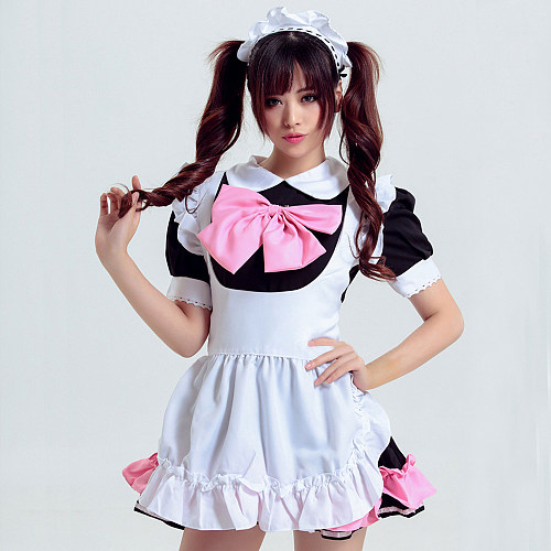 Fondcosplay Cotton Lockable Black White Pink Sissy Maid Dress with Apron and Bow [G3921]
